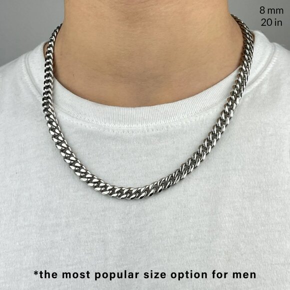 High Polished Cuban Link Chain Necklace 8mm 20in - Picture 1 of 6